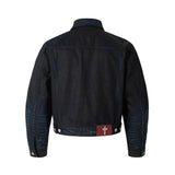 COATED KNIFE-SCRAPED HAND-WIPED DISTRESSED DENIM JACKET