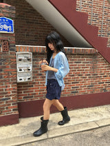 カスミ ストライプ カラーマッチング ボタン スリーブレス