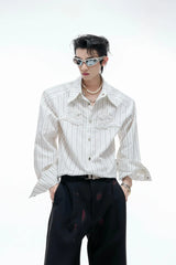 Striped Sequin Embroidered Linen Shirt