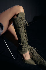 Lace-Up Under The Knee Boots Heel(Khaki)