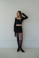 [Seow] Glow Tweed Ribbon Mini Skirt