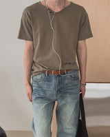 ヴェール ボタン Vネック ショートスリーブ Tシャツ