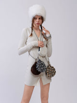 Fluffy Tambourine Chain Bag - Grey Leopard