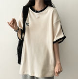 タニエンブロイダリーパターンワッフルトラックボクシーフィット半袖Tシャツ