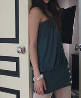 Shirred Button Dress_Petrol Blue