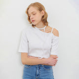 ストラップハーフスリーブTシャツ ホワイト