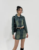 Beto Washing Cut Crop Denim Set Jacket