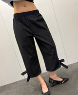 Slacks Side Ribbon Relaxed Fit Capri Pants 2color