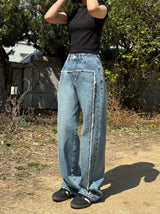 FRONT SIDE PATCHWORK DENIM PANTS code 18106