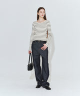 ROUND NECK STRIPED RIBBED KNIT_IVORY
