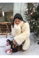 Ivory Poodle Fur Ribbon Half Coat