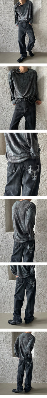 [UNISEX] Grunge dyeing snap sleeves (2color)