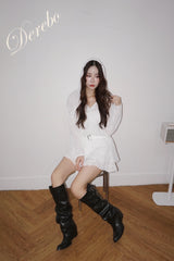 White Hood Pullover Belt One-Piece Dress Top