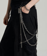 [4108] Layered Leather Long Pants Chain