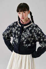 Flower Wool Cardigan [Navy]