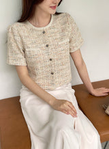Vezn Color Matching Tweed Short Sleeve Jacket