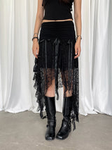 アンバランスフリルストラップレーススカート