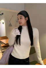 lace ribbed white turtleneck long-sleeved knitwear