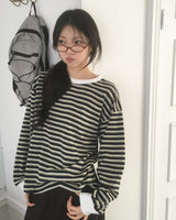 キバストライプオーバーサイズフィットロングスリーブTシャツ