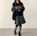 Bomi A-line pleated check midi skirt 