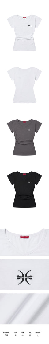 Shirred V-Neck Embroidered T-Shirt (26STP-SSTS01)