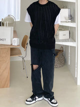 Punching knit round vest 2C