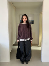 カラン オフショルダー ストラップ ストライプ ロングスリーブ Tシャツ