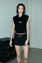C TURTLE NECK POCKET KNIT VEST_BLACK