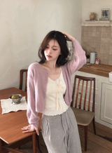 Round Loose Crop Shaggy Knit Cardigan (6color)