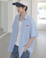 (UNISEX) ピース ストライプ オーバーシャツ