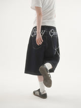 Pellid handle bermuda denim pants -1C