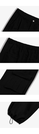 cargo drawstring wide cotton pants (black)
