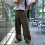ノーメイスバックバンディングツータックリネンワイドパンツ