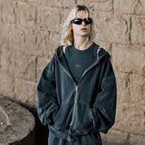 VINTAGE PIGMENT DYING HOODED ZIP UP DARK GRAY