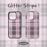 [STRIPE GLITTER] キュートストライプチェックパターン マグセーフガラスフォンケース