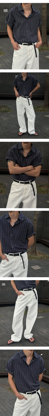 [S-XL] ホワイトハーフバンディングワイドパンツ