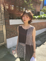 Loen Patchwork Slip Dress (2color)