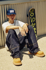 SALVAGE DOUBLE-KNEE LINE DENIM PANTS