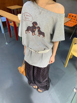 UI ドッグオフショルダーオーバーサイズフィットスリーブTシャツ