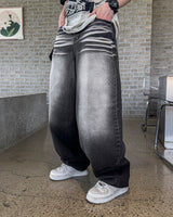 Sand Washing Wide Balloon Denim Pants