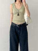 Ruffle V-Neck Sleeveless Top