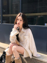 Today Loose Button Wrap Stripe Shirt (3color)