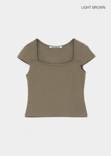 [B-BASIC] テンションコットンスクエアネックキャップスリーブ半袖Tシャツ (2 SIZE)