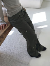 Haas Rivet Pintuck Cotton Wide Pants