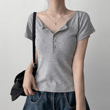 Daily💭Slim Fit Cloud Button Henley Neck Short Sleeve T (6 colors)