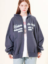 UNISEX ツートン ブラー エンボロゴ フード ジップアップ ネイビー (FCF1ZP323M)
