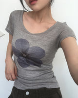 カメンフラワーシースルーショートスリーブTシャツ
