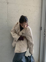 ソカン ハイネック ボタン キルティング ボンバー ジャンパー