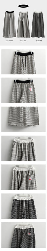 Petz Waist Color Stripe Back Pocket Patch Banding Wide Pants