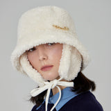 VARZAR Safety Pin Sherpa Fur Flap Bucket Hat / Ivory